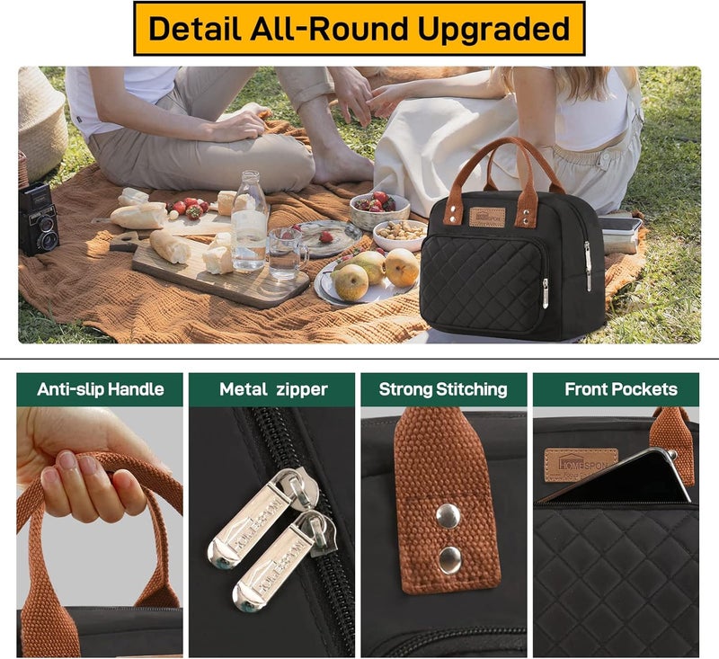 Buringer HOMESPON Lunch Bag for Woman Man Adults with Front Pocket Insulated Lunch Tote Lunch Box Container for Work Picnic or Travel（Black） - Image 4
